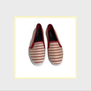 - Nautica Red and White Striped Flat Canvas Shoes